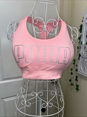 Puma Pink Logo Racerback Sports Bra